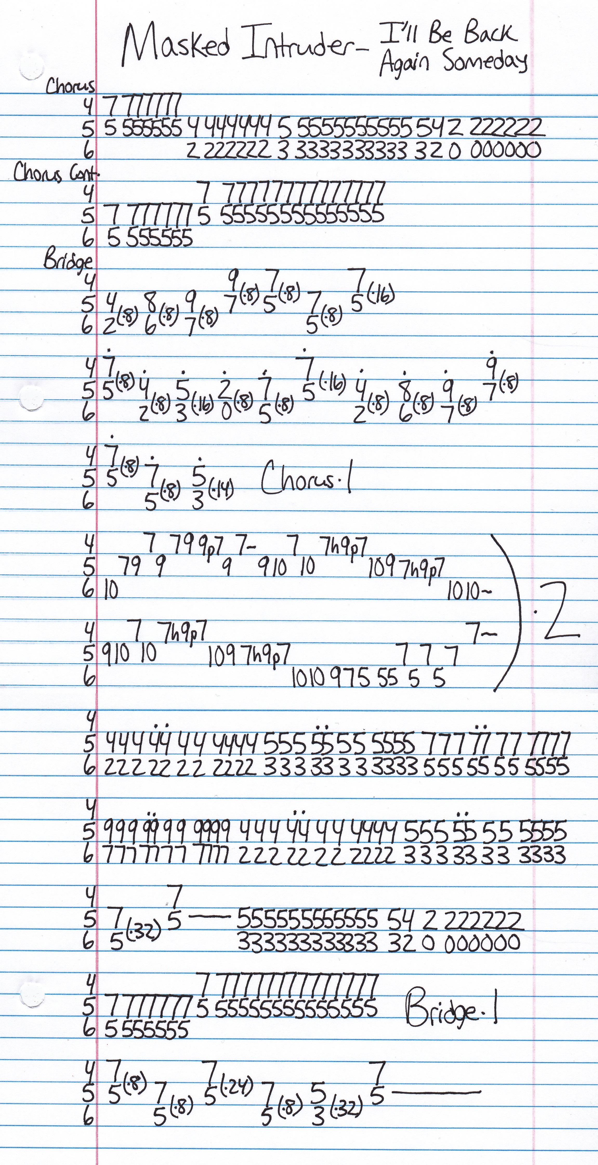 High quality guitar tab for I'll Be Back Again Someday by Masked Intruder off of the album III. ***Complete and accurate guitar tab!***